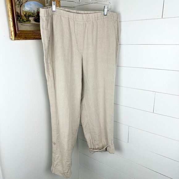 J. Jill Pure Jill Linen Pull On Pants Khaki Pockets Elastic Waist Size 1X - Picture 1 of 6